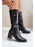 Zateplené kozačky na podpatku z eko kůže do poloviny lýtek černé Ellithira