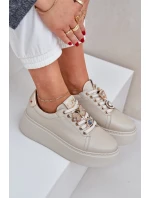 Dámské Kožené Tenisky Na Platformě S Ozdobami model 21683822 Světle Béžové - CheBello