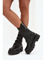 Dámské kotníkové boty z přírodní kůže na platformě model 21713280 Černé - Zazoo