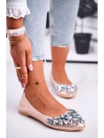 Kožené Baleríny S Ozdobnými Kameny Zlaté Crystal Kožené Baleríny S Ozdobnými Kameny Zlaté Crystal