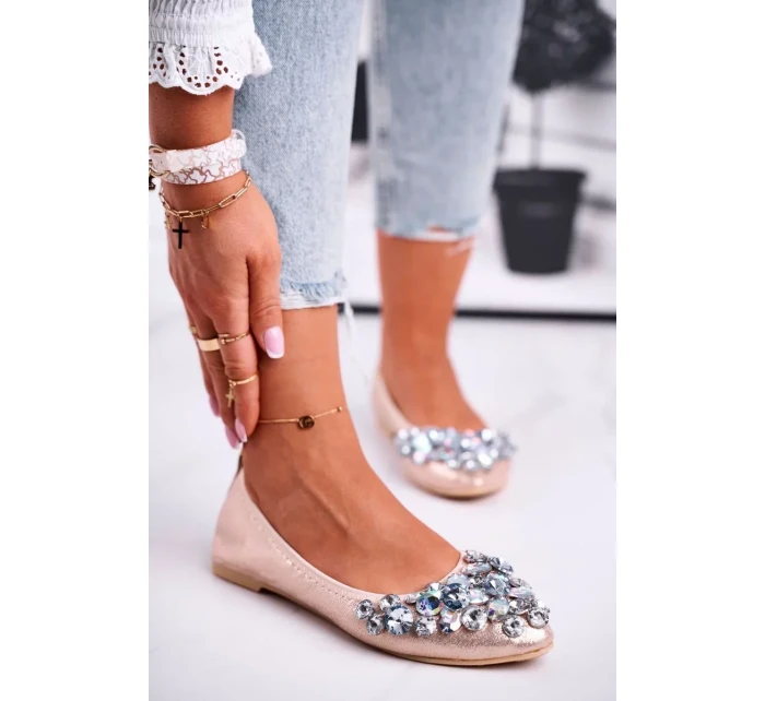 Kožené Baleríny S Ozdobnými Kameny Zlaté Crystal Kožené Baleríny S Ozdobnými Kameny Zlaté Crystal