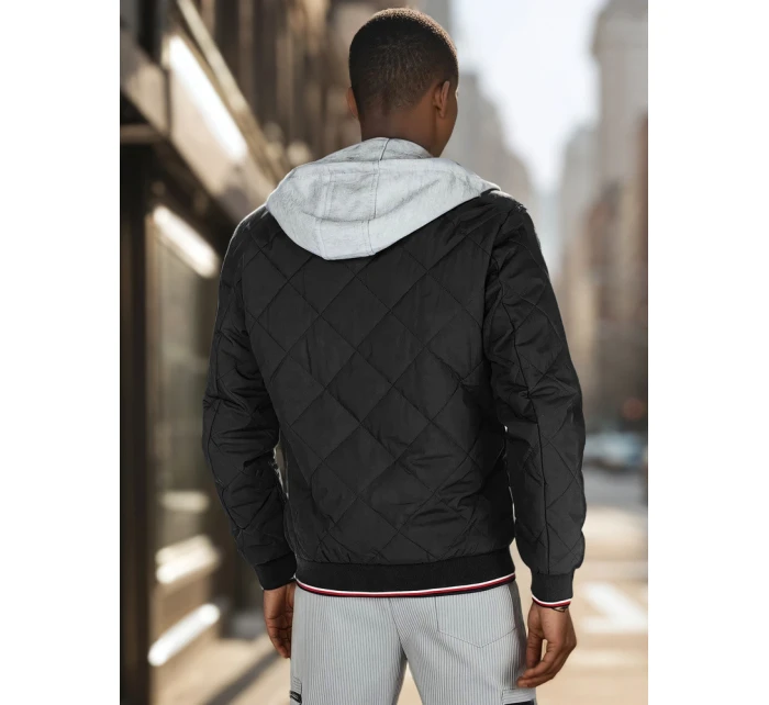 Pánská přechodná prošívaná bunda s kapucí černá FashionStreet TX5010 Pánská přechodná prošívaná bunda s kapucí černá FashionStreet TX5010