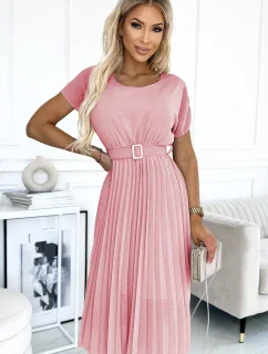 465-3 MIA plisované midi šaty se širokým páskem - DARK RED