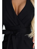 670-1 Elegantní tmavě modré šaty s páskem a asymetrickým spodním dílem - černé