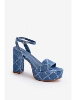 Džínové sandály na podpatku modré model 21649737 - Boto Džínové sandály na podpatku modré model 21649737 - Boto
