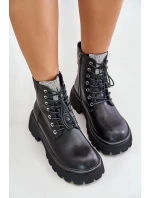 Zateplené Kožené Botky Pracovníky Pro Ženy S Krystaly GOE OO2N4125 Černé Zateplené Kožené Botky Pracovníky Pro Ženy S Krystaly GOE OO2N4125 Černé