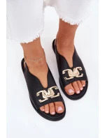 Dámské Sandály Na Plochém Podpatku Se Zlatou Ozdobou Černé Amelira Dámské Sandály Na Plochém Podpatku Se Zlatou Ozdobou Černé Amelira