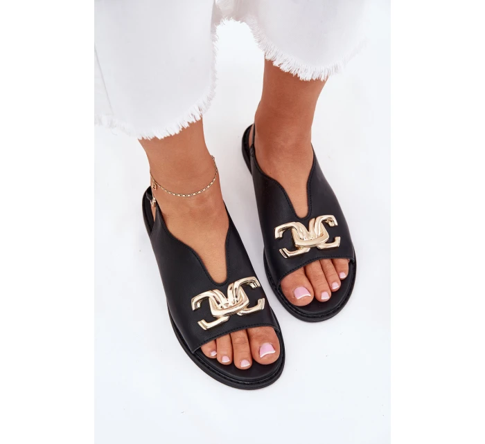 Dámské Sandály Na Plochém Podpatku Se Zlatou Ozdobou Černé Amelira Dámské Sandály Na Plochém Podpatku Se Zlatou Ozdobou Černé Amelira