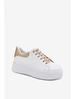 Dámské tenisky na platformě z imitace kůže bílo-zlaté se třpytkami Calinae Dámské tenisky na platformě z imitace kůže bílo-zlaté se třpytkami Calinae