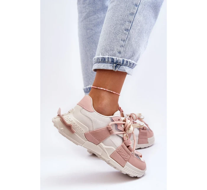 Dámské módní sportovní boty šněrované béžovo-růžové Chillout! Dámské módní sportovní boty šněrované béžovo-růžové Chillout!