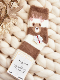 Dětské kožešinové ponožky s plyšovým medvídkem, hnědé a bílé