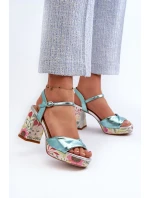 Dámské květinové sandály na vysokém podpatku D&A modré Dámské květinové sandály na vysokém podpatku D&A modré