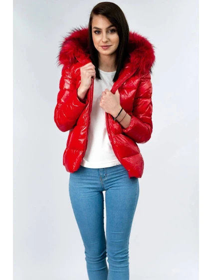 Dámská lesklá prošívaná bunda model 19561217 Červená - Libland Dámská lesklá prošívaná bunda model 19561217 Červená - Libland