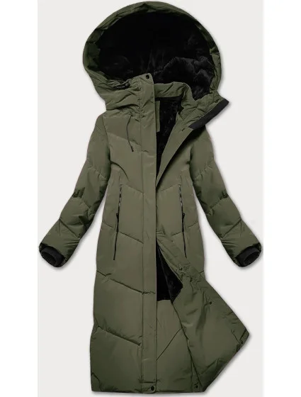 Dlouhá dámská zimní bunda v olivové barvě s kožešinovou podšívkou LHD (LHD-24571) Dlouhá dámská zimní bunda v olivové barvě s kožešinovou podšívkou LHD (LHD-24571)