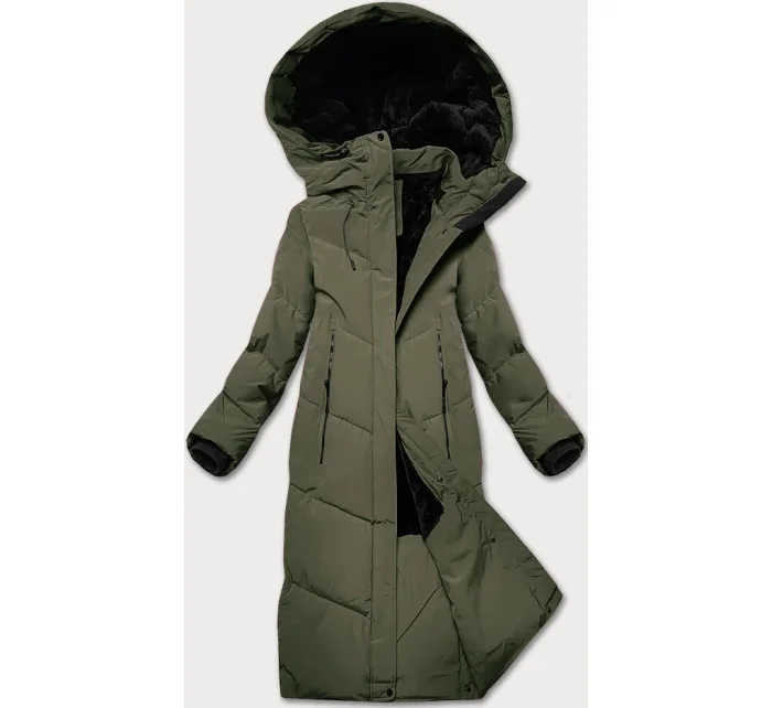 Dlouhá dámská zimní bunda v olivové barvě s kožešinovou podšívkou LHD (LHD-24571) Dlouhá dámská zimní bunda v olivové barvě s kožešinovou podšívkou LHD (LHD-24571)