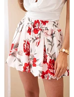 Dámské viskózové šortky s květinovým vzorem se zavazováním v pase červené