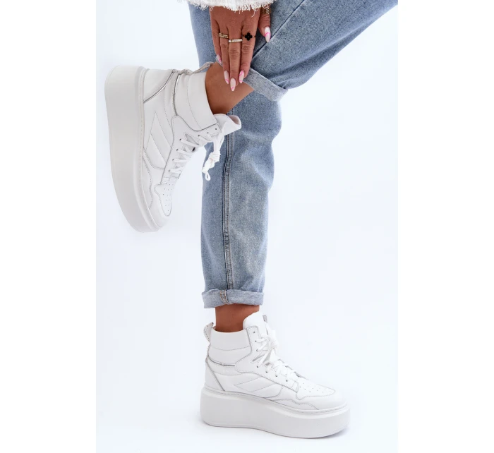 Zazoo 3392/X Dámské Kožené Sportovní Boty Na Platformě Bílé