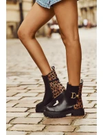 Zateplené Kotníkové Boty Dámské S Zlatým Panterka Černé model 21710048 - Boto Zateplené Kotníkové Boty Dámské S Zlatým Panterka Černé model 21710048 - Boto