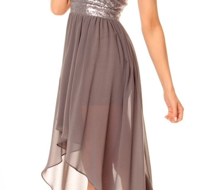 Dámské společenské šaty korzetové MAYAADI s asymetrickou sukní šedé - Šedá - MAYAADI