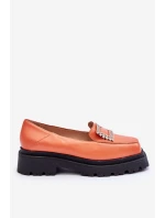 Pohodlné kožené mokasíny oranžové model 21613244 - Boto