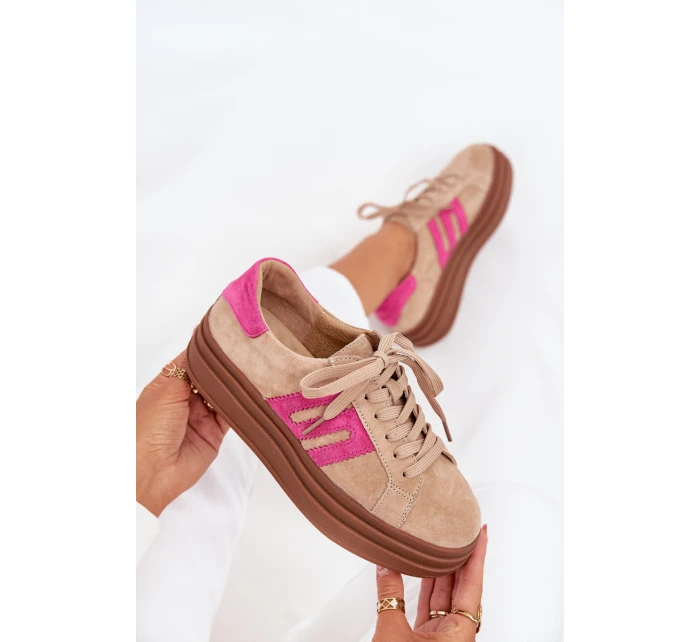 Dámské tenisky na platformě z přírodní semiš béžovo-růžové Eldira Dámské tenisky na platformě z přírodní semiš béžovo-růžové Eldira