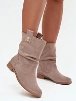 Kožené semišové dámské kotníky s řasením s vyhříváním Zazoo 4210 béžové