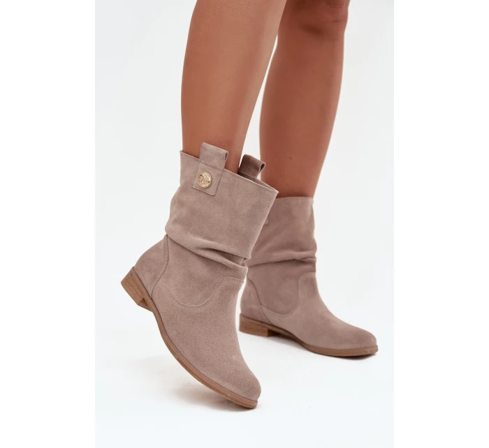 Kožené semišové dámské s řasením s  béžové model 21712955 - Zazoo