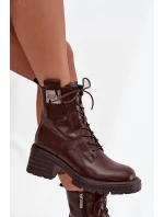 Kožené dámské workery na s ozdobným detailem  hnědé model 21713679 - Artiker