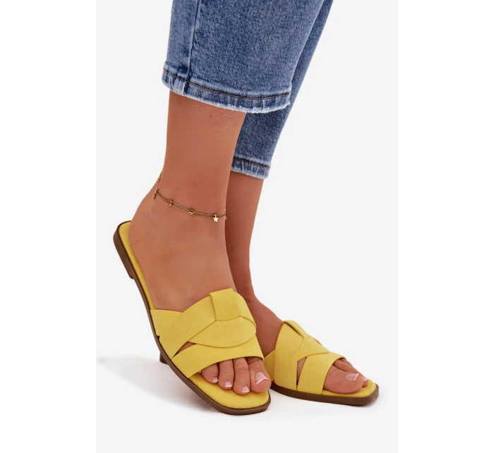 Dámské ploché sandály s pásky Eko Zamszové Žluté model 21937439 - Boto