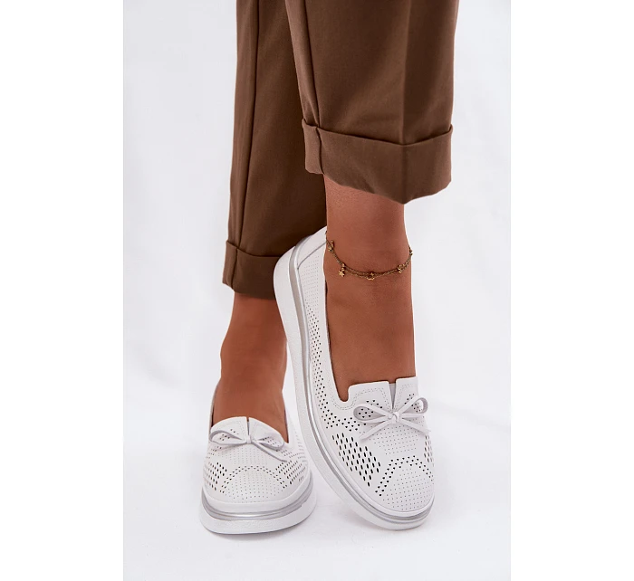 Kožené Prodyšné Polobotky Na Platformě S.Barski LR61-7043 Bílé Kožené Prodyšné Polobotky Na Platformě S.Barski LR61-7043 Bílé