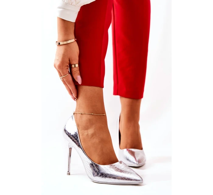 Podpatky s hadím vzorem stříbrne Tissoria