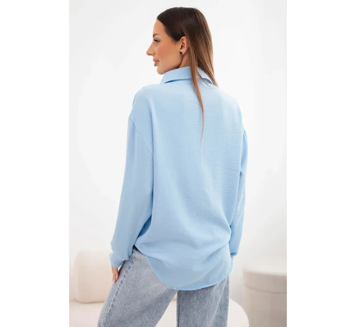 Dámská viskózová košile s dlouhým rukávem a volánky modrá Dámská viskózová košile s dlouhým rukávem a volánky modrá