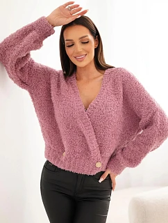 Dámský svetr s  s ozdobnými knoflíky růžový tmavý model 22384921 - K-Fashion