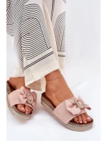 Dámské Pantofle Na Platformě S Mašlí A Ozdobnou Broží Růžové Lenela