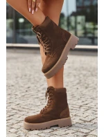 Semišové dámské workery s šněrováním Big Star model 21708627 hnědé - Big Star Shoes