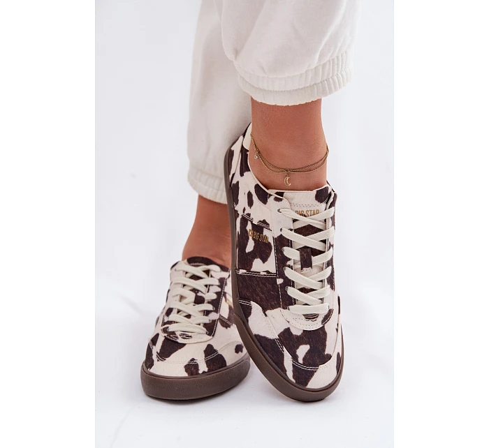 Dámské tenisky s nášivkami Big Star TT274369 Bílá-hnědé