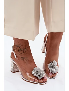 Průhledné Sandály na Podpatku S Krystaly D&A MR61-9013 Stříbrné