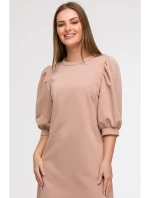 B291 Šaty áčkového střihu s pouzdrovými rukávy - mocca