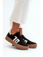 Dámské kožené tenisky Zazoo na platformě černé