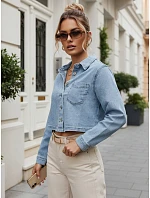 Krátká dámská košile s kapsou, džínová modrá, FashionStreet TY5691 Krátká dámská košile s kapsou, džínová modrá, FashionStreet TY5691