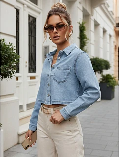 Krátká dámská košile s kapsou, džínová modrá, FashionStreet TY5691