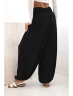 Dámské viskózové kalhoty s širokými nohavicemi a volánky černý