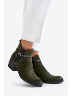 Zateplené semišové botky na podpatku se zipem tmavě zelené Zazoo 60478
