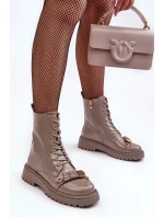 Dámské patentované kotníkové boty s ozdobou, béžová S.Barski Dámské patentované kotníkové boty s ozdobou, béžová S.Barski