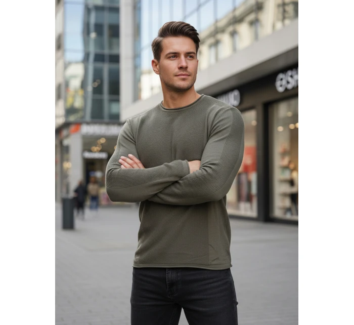 Pánský khaki svetr model 21995134 - FashionStreet Pánský khaki svetr model 21995134 - FashionStreet