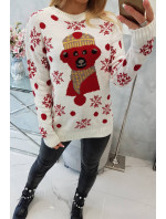 Vánoční svetr s medvídkem v barvě ecru