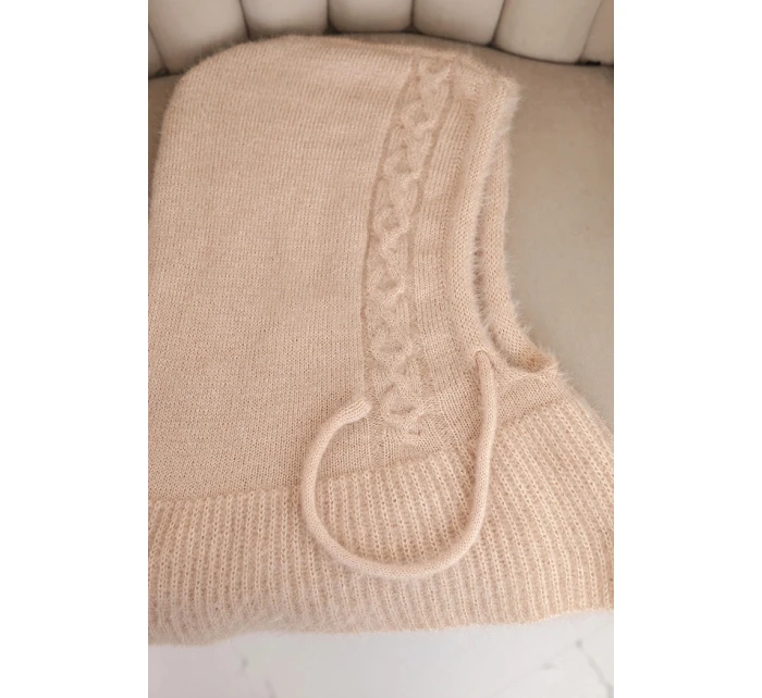 Dámská čepice s kapucí a pleteným vzorem s model 21748059 béžová - K-Fashion