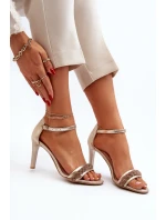 model 21652356 Dámské Kožené Sandály Na Podpatku Zlaté - Zazoo