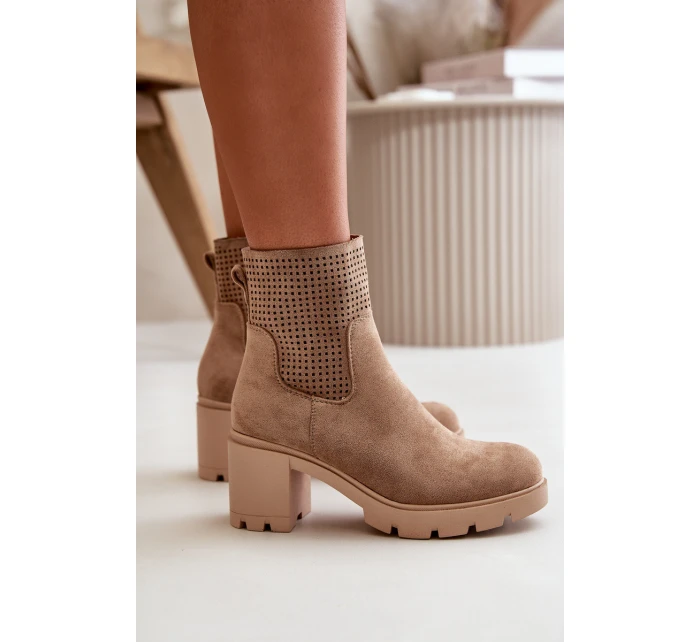 Dámské boty na podpatku se zipem eko semišové béžové Rashmi Dámské boty na podpatku se zipem eko semišové béžové Rashmi