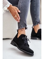 Semišové Polobotky Šněrovací Na Plochém Podpatku Černé model 21670945 - Zazoo